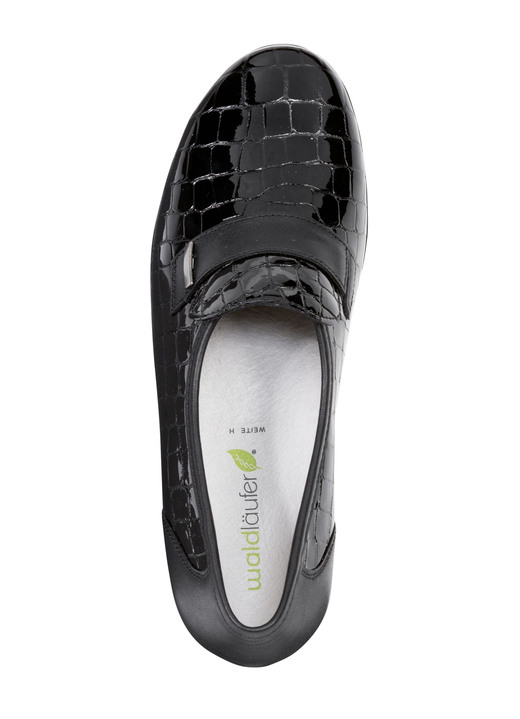 Komfortschuhe - Waldläufer Slipper aus krokogeprägtem Lackleder und Nappaleder, in Größe 4 1/2 bis 9, in Farbe SCHWARZ Ansicht 2
