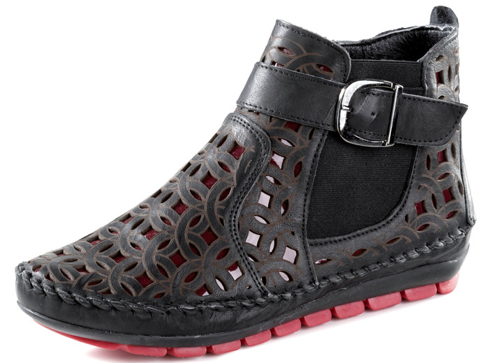 Komfortschuhe - Gemini, sommerliche Damen-Boots, Weite G, mit herausnehmbarem Fußbett, in Größe 035 bis 042, in Farbe SCHWARZ-RUBINROT Ansicht 1