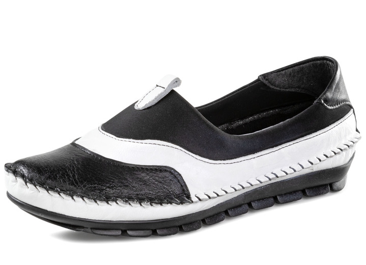 Komfortschuhe - Gemini, bequeme Damen-Slipper, Weite G, mit herausnehmbarem Fußbett, in Größe 035 bis 042, in Farbe SCHWARZ-WEISS Ansicht 1