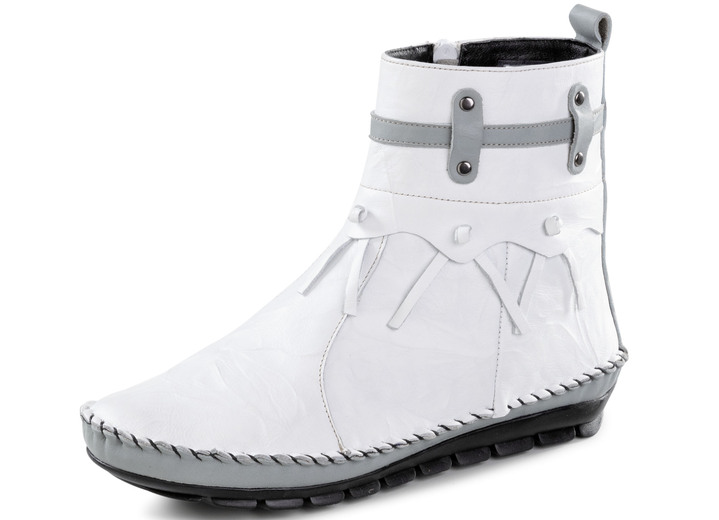 Komfortschuhe - Gemini Mokassin-Stefelette mit Knitter-Struktur, in Größe 036 bis 042, in Farbe WEISS-OPAL Ansicht 1