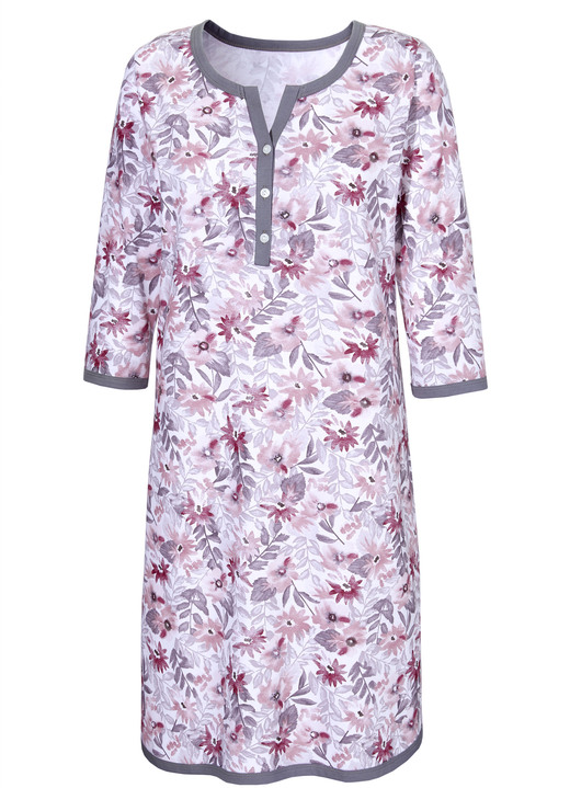 Nachthemden - Nachthemd mit Knopfleiste und 3/4-lange Ärmel, in Größe 036 bis 054, in Farbe ECRU-TAUPE-BUNT Ansicht 2