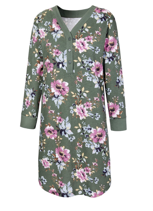 Nachthemden - Zweierpack Nachthemden mit Knopfleiste, in Größe 036 bis 054, in Farbe 1X OLIV-BEERE-BUNT, 1X OLIV Ansicht 2