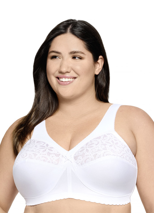 Soft-BH - Glamorise Stütz-BH mit Stickereispitze Ansicht 1 Soft-BH - Glamorise Stütz-BH mit Stickereispitze, in Größe 080 bis 130, in Cup G, in Farbe WEISS Ansicht 1