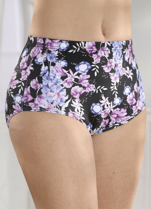 - Laurina Dreierpack Slips mit Gummizug im Bund, in Größe 038 bis 054, in Farbe 2X SCHWARZ-BUNT BEDRUCKT, 1X SCHWARZ Ansicht 2