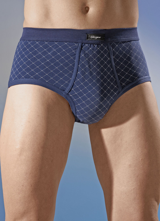 Unterwäsche - Viererpack Slips aus Feinjersey, mit Eingriff, in Größe 005 bis 011, in Farbe 2X MARINE-BEIGE, 2X HELLBLAU-MARINE