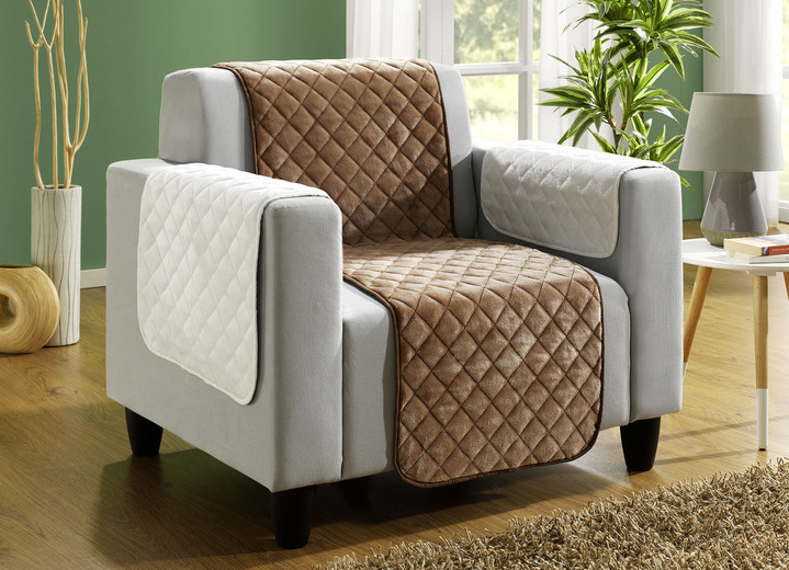 Sessel- & Sofaüberwürfe - Couch- und Sesselschoner mit Anti-Rutsch-Beschichtung, in Größe 101 (Sesselschoner, 50x150 cm) bis 865 (2 Armlehnenschoner, 50x 70 cm), in Farbe BEIGE Ansicht 6