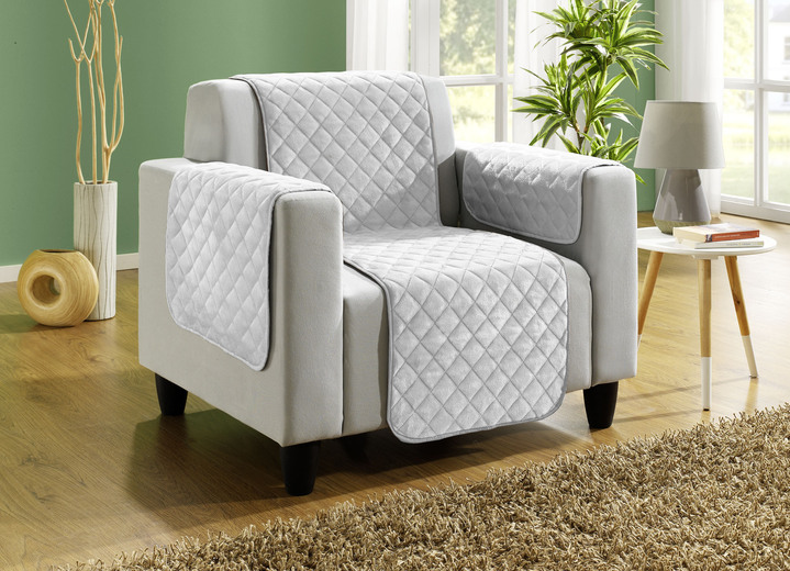 Sessel- & Sofaüberwürfe - Couch- und Sesselschoner mit Anti-Rutsch-Beschichtung, in Größe 101 (Sesselschoner, 50x150 cm) bis 865 (2 Armlehnenschoner, 50x 70 cm), in Farbe GRAU Ansicht 1