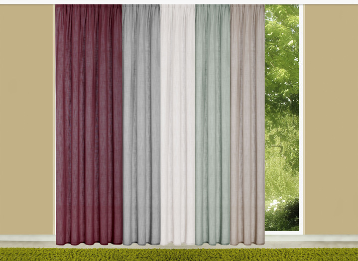 Klassisch - Halbtransparente Übergardine in Leinenoptik, in Größe 160 (H160xB140 cm) bis 456 (H245xB140 cm), in Farbe TAUPE, in Ausführung Mit Metallösen Ansicht 3