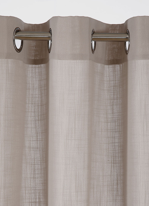 Klassisch - Halbtransparente Übergardine in Leinenoptik, in Größe 160 (H160xB140 cm) bis 456 (H245xB140 cm), in Farbe TAUPE, in Ausführung Mit Metallösen Ansicht 2