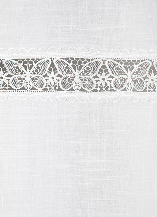 Landhaus & Küche - Seitenschal mit feiner Schmetterlingsstickerei-Bordüre, in Größe 365 (H145xB135 cm) bis 456 (H245xB135 cm), in Farbe CREME, in Ausführung Mit Universalschienenband Ansicht 2