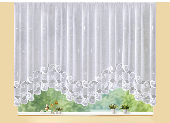 Klassisch - Leichter Bogen-Store mit Automatikfaltenband, in Größe 136 (H105xB300 cm) bis 165 (H145xB600 cm), in Farbe WEISS Ansicht 2