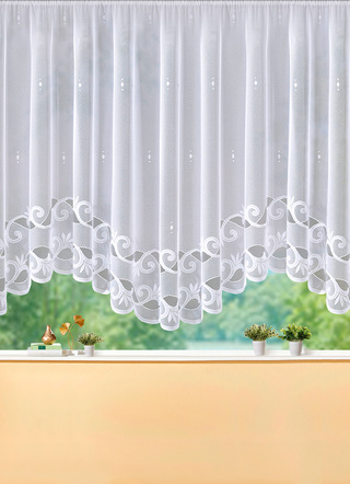 Klassisch - Leichter Bogen-Store mit Automatikfaltenband, in Größe 136 (H105xB300 cm) bis 165 (H145xB600 cm), in Farbe WEISS – Farbe WEISS – Ansicht 