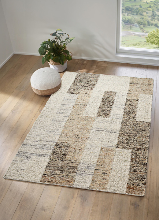 Heimtextilien - Handgewebte Berber Teppiche aus 100% Wolle, in Größe 111 (Brücke, 60x 90 cm) bis 168 (Teppich, 170x240 cm), in Farbe NATUR, in Ausführung Mit Rechteck-Dessin Ansicht 1