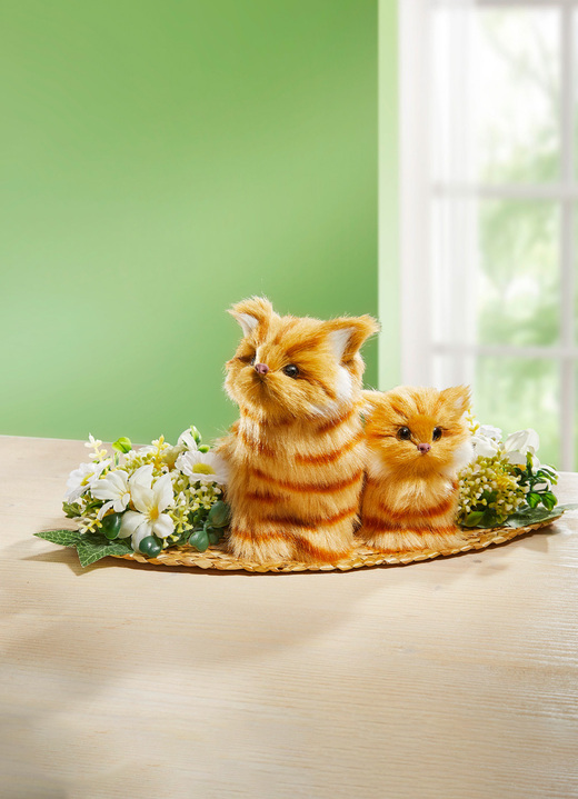 Kunst- & Textilpflanzen - Tischgesteck Katzen, in Farbe BRAUN-GRÜN