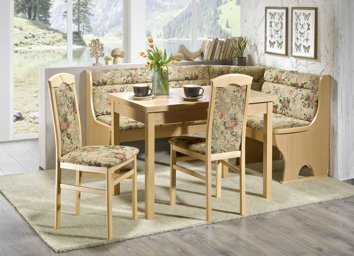 Essgruppen - Esszimmermöbel aus massiven Buchenholz, in Farbe NUSSBAUM-ROT, in Ausführung Eckbankgruppe, 4-teilig, groß Ansicht 7