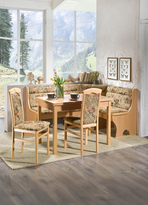 Essgruppen - Esszimmermöbel aus massiven Buchenholz, in Farbe NUSSBAUM-ROT, in Ausführung Eckbankgruppe, 4-teilig, groß Ansicht 6