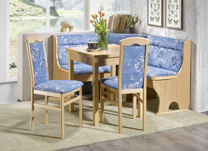 Essgruppen - Esszimmermöbel aus massiven Buchenholz, in Farbe BUCHE-BLAU, in Ausführung Eckbankgruppe, 4-teilig, klein Ansicht 1