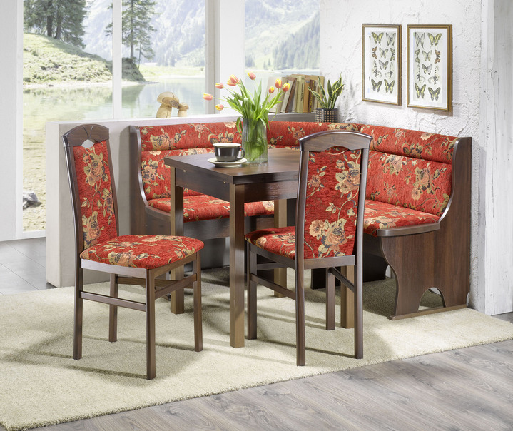 Essgruppen - Esszimmermöbel aus massiven Buchenholz, in Farbe NUSSBAUM-ROT, in Ausführung Eckbankgruppe, 4-teilig, groß Ansicht 4