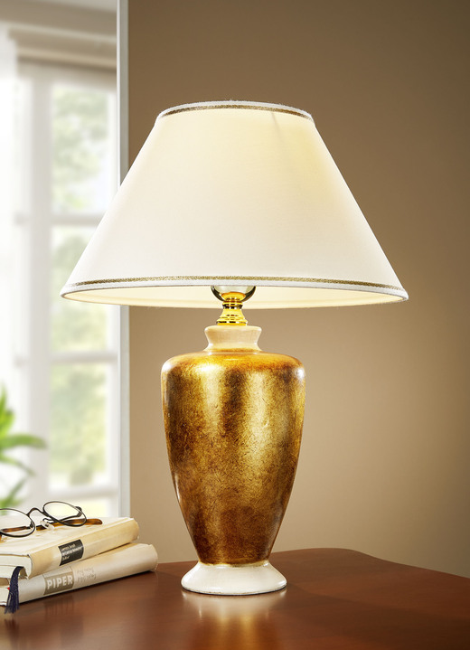 Lampen & Leuchten - Handbemalte Tischleuchte mit echter Blattgold-Auflage, in Farbe GOLD-BEIGE