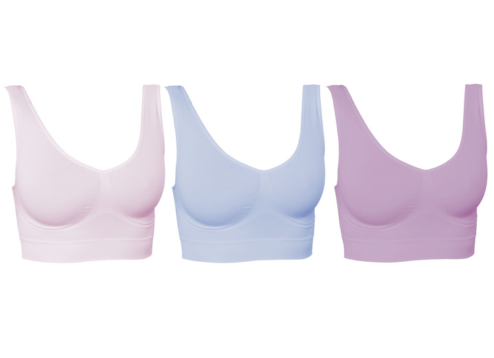 Soft-BH - Wohlfühl-BH, 3er-Set, in Größe 3XL bis XXL, in Farbe ROSA-LAVENDEL-BLAU Ansicht 1