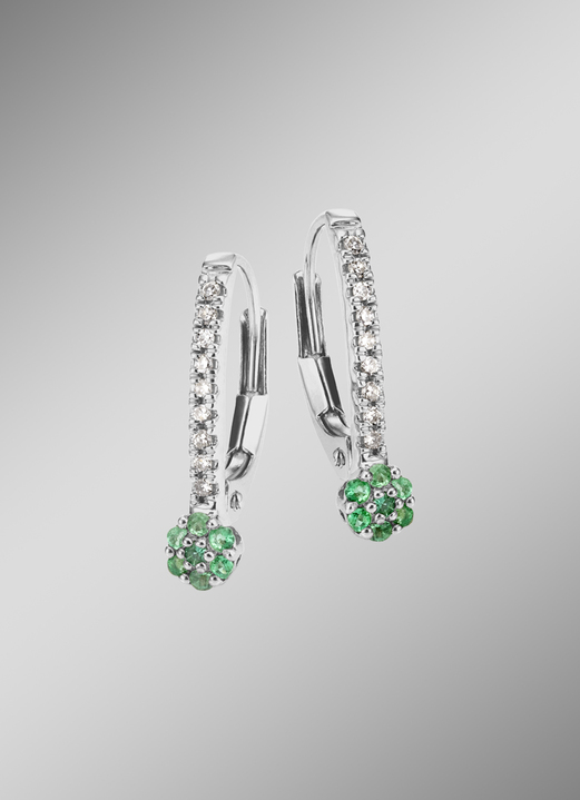 mit Edelsteinen - Edle Ohrringe mit 18 Diamanten und echt Smarad, in Farbe  Ansicht 1