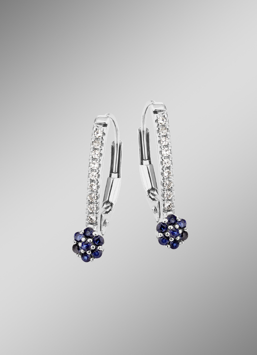 mit Edelsteinen - Edle Ohrringe mit 18 Diamanten und echt Safir, in Farbe  Ansicht 1