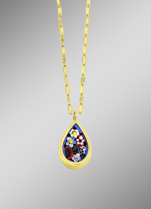 ohne Steine / mit Zirkonia - Plättchen-Halskette mit Blumen-Motiv, in Farbe  Ansicht 1