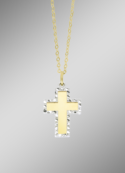 - Toller Kreuz-Anhänger in Bicolor mit Ankerkette, in Farbe  Ansicht 1