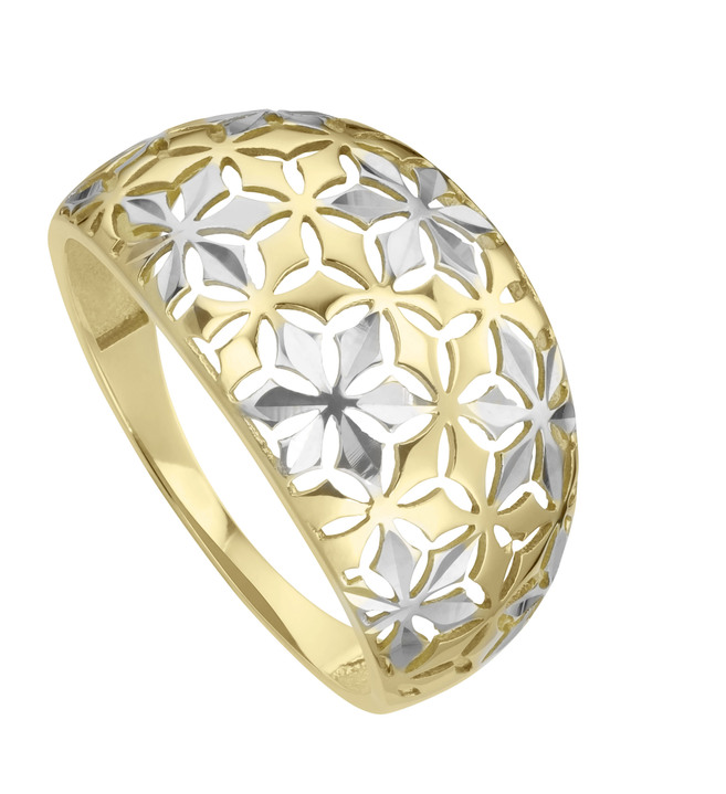 - Durchbrochener Damenring in Bicolor im Blumen-Deign, in Größe 160 bis 220, in Farbe  Ansicht 2