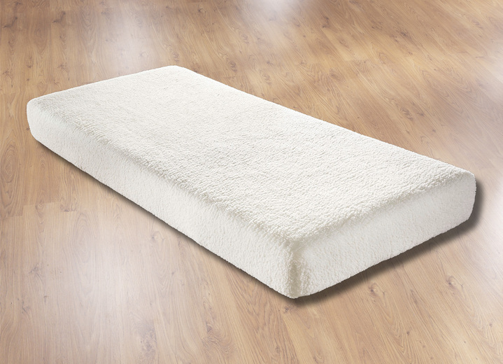 Heimtextilien - Spannbetttuch mit Sherpa-Teddy-Plüsch für kuschelig warme Nächte, in Größe 133 (90–100/200 cm) bis 138 (180–200/200 cm), in Farbe WOLLWEISS