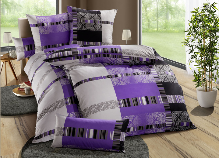 Bettwäschegarnituren - Bettwäsche-Garnitur mit Reißverschluss, in Größe 111 (40/80 cm + 135/200 cm) bis 412 (4-teiliges Sparset), in Farbe LILA Ansicht 1