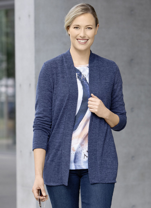 Jacken, Westen & Sets - Strickjacke in Feinstrick, in Größe 036 bis 052, in Farbe BLAU MELIERT