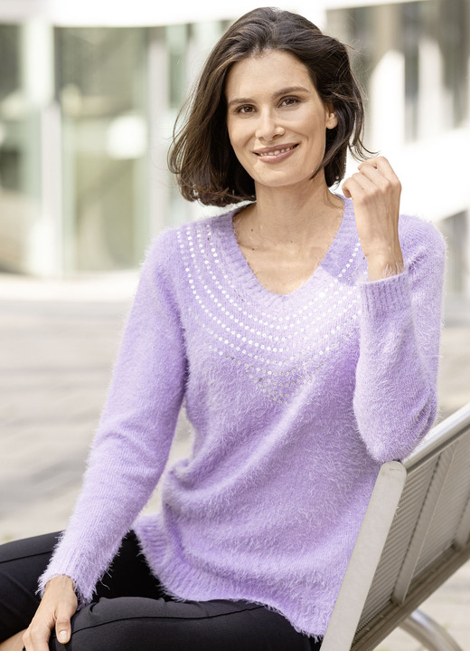 Pullover - Pullover aus superweichem Effektgarn, in Größe 036 bis 052, in Farbe VIOLETT Ansicht 4