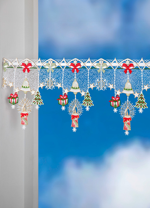 Fensterbilder - Weihnachtliche Stangendekoration aus echter Plauener Spitze, in Größe 628 (H20xB 48 cm) bis 668 (H20xB112 cm), in Farbe BUNT Ansicht 2