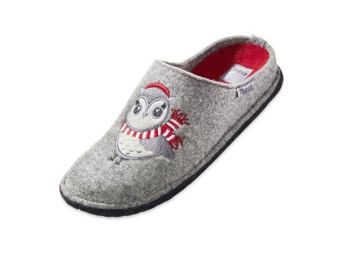 Hausschuhe - Hausschuh mit Eulen-Applikation, in Größe 036 bis 042, in Farbe CREME Ansicht 5