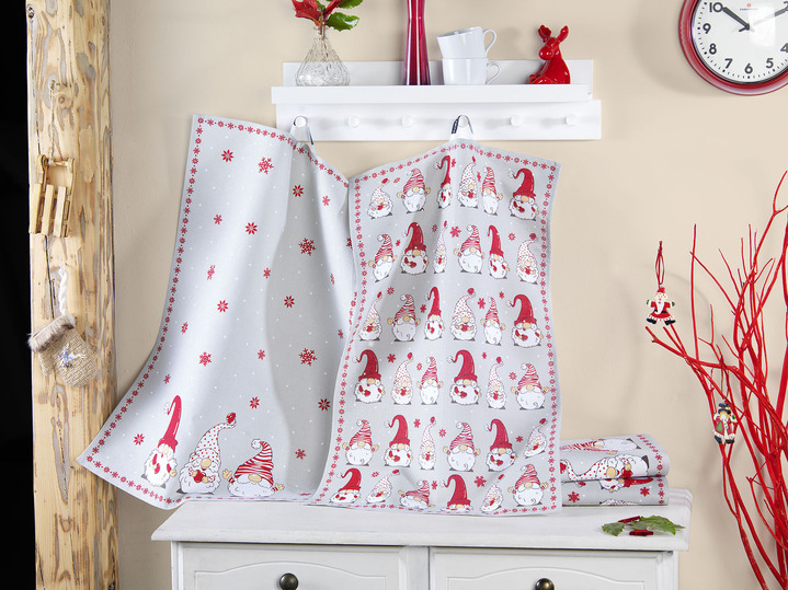 Handtücher - Geschirrtücher mit Wichtelmotiv, 3er-Set, in Farbe BUNT, in Ausführung Motiv Wichtelreihe Ansicht 2