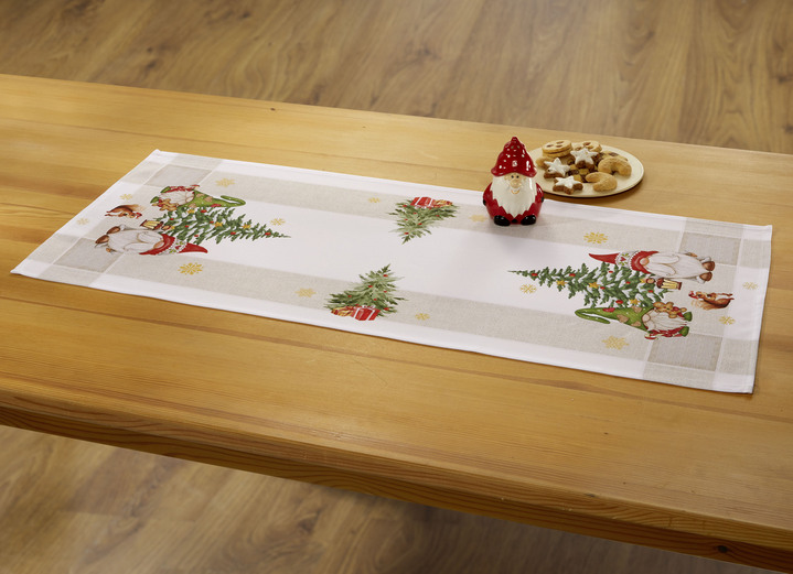 Tischdecken - Tischdecke mit weihnachtlichem Wichtel-Dessin, in Größe 101 (Deckchen, 35x 50 cm) bis 404 (Kissenbezug, 40x 40 cm), in Farbe NATUR-BUNT Ansicht 3