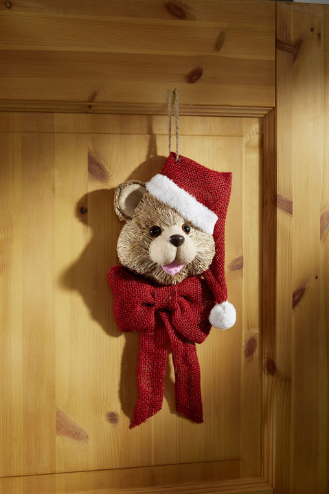 Weihnachtliche Dekorationen - Bärenkopf mit Aufhängeschlaufe, in Farbe ROT