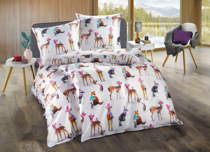 - Allover dessinierten Bettwäsche-Garnitur, in Größe 112 (80/80 + 135/200 cm) bis 115 (80/80 + 155/220), in Farbe WEISS Ansicht 2