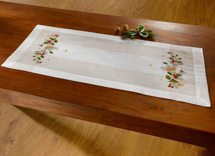 Tischdecken - Aufwendig bestickte Tischdecke oder Kissenbezug, in Größe 101 (Deckchen, 35x 50 cm) bis 404 (Kissenbezug, 40x 40 cm), in Farbe SEKT-BUNT Ansicht 1