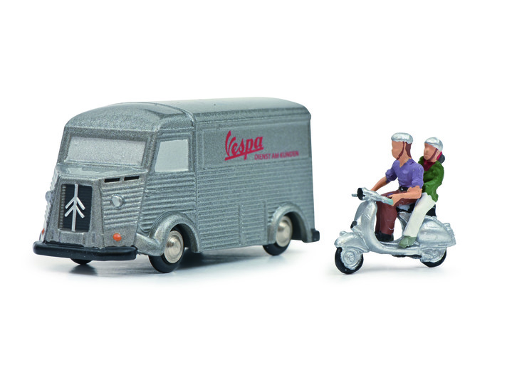 - Citroen HY „Vespa“ und Vespa Roller + Figur, in Farbe SILBER