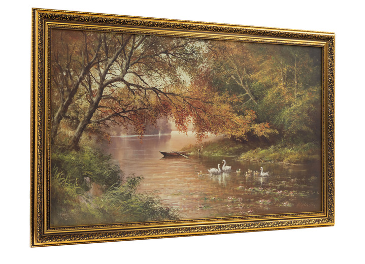 Landschaft - Hochwertiges Leinwand Bild mit verziertem Antik-Goldrahmen, in Farbe BUNT