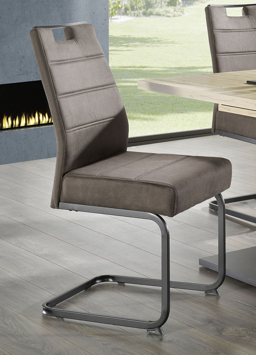 Sitzmöbel - Stühle, 4er-Set, mit Microfaser-Bezug in Vintage-Optik, in Farbe ANTHRAZIT Ansicht 2