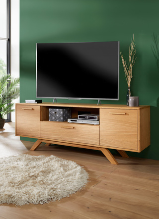Hifi- &  TV-Möbel - TV-Longboard mit massiven Holzbeinen und Holzgriffen – Farbe EICHE Hifi- &  TV-Möbel - TV-Longboard mit massiven Holzbeinen und Holzgriffen, in Farbe EICHE