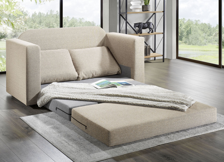 Schlafsofas - Schlafsofa mit 2 großen, weichen Rückenkissen, in Farbe BEIGE Ansicht 2