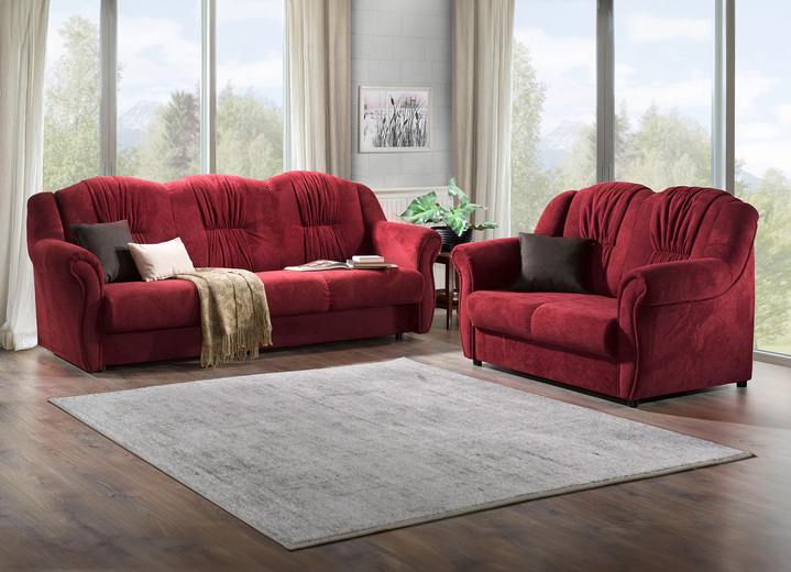 Funktions-Polstermöbel - Frei im Raum aufstellbare Polstermöbel mit Federkern, in Farbe BEIGE, in Ausführung Polstergruppe, 2-teilig, mit Bettfunktion (1 Dreisitzer und 1 Zweisitzer) Ansicht 4