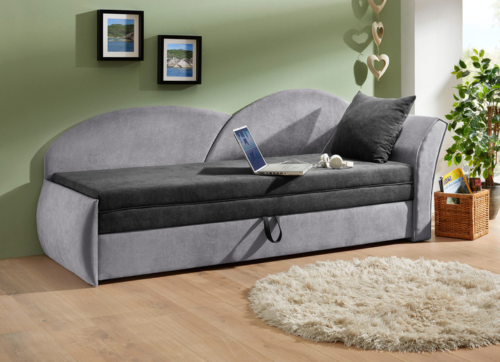 Schlafsofas - Schlafsofa mit Bettkasten und 1 Dekokissen, in Farbe SCHWARZ-ROT, in Ausführung Armlehne rechts Ansicht 11