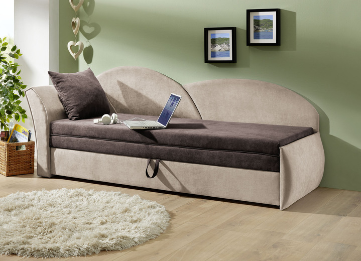 Schlafsofas - Schlafsofa mit Bettkasten und 1 Dekokissen, in Farbe GRÜN-MINT, in Ausführung Armlehne links Ansicht 7