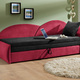 Schlafsofas - Schlafsofa mit Bettkasten und 1 Dekokissen, in Farbe GRÜN-MINT, in Ausführung Armlehne links – Farbe SCHWARZ-ROT – Ansicht 3