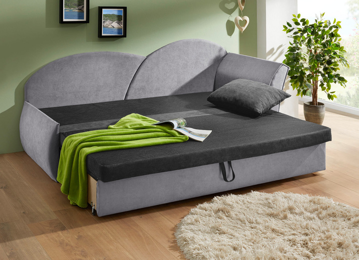 Schlafsofas - Schlafsofa mit Bettkasten und 1 Dekokissen, in Farbe SCHWARZ-ROT, in Ausführung Armlehne rechts Ansicht 12